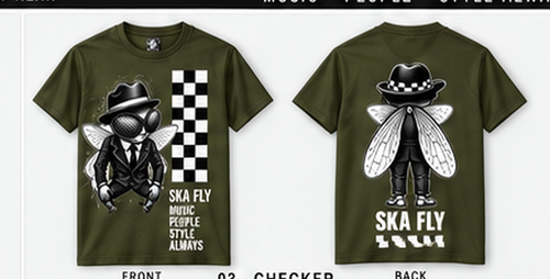 Ska Fly 03 Checker T-shirt front and back original artwork