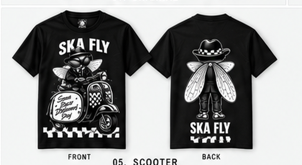 Ska Fly 04 Scooter T-shirt front and back original artwork