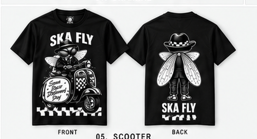 Ska Fly 04 Scooter T-shirt front and back original artwork